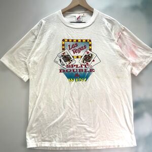 VTG Vegas Jerzees Mens XL T Shirt Single Stitch White 92 Split Double Win USA‎